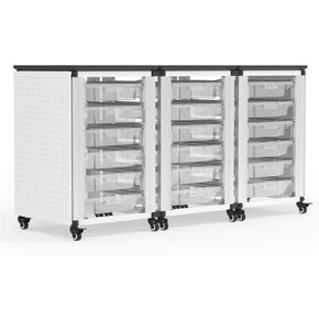 Antique Classroom Storage Cabinet - 3 Side-by-Side Modules with 18 Small Clear Bins, Stackable & Expandable, Steel Frame, Mobile on Locking Casters - 18.2-in x 18.2-in x 28.75-in