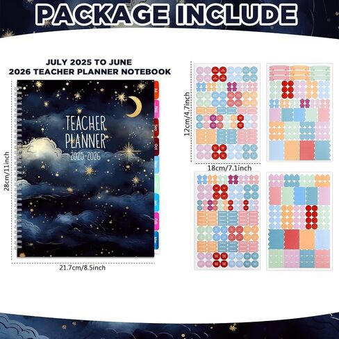 Teacher Planner 2025-2026 Notebook with 10 Section Lesson Book Daily Weekly Monthly 8.5"x11" Organizer Spiral Bound Planning Stickers, Dated Calendar, Pocket Folder, Page Tabs(Black Starry Sky) in Saudi Arabia