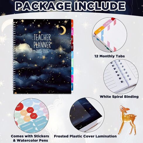 Teacher Planner 2025-2026 Notebook with 10 Section Lesson Book Daily Weekly Monthly 8.5"x11" Organizer Spiral Bound Planning Stickers, Dated Calendar, Pocket Folder, Page Tabs(Black Starry Sky) in Saudi Arabia