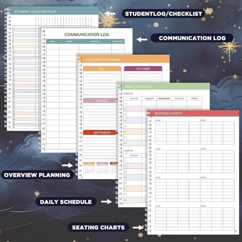 Teacher Planner 2025-2026 Notebook with 10 Section Lesson Book Daily Weekly Monthly 8.5"x11" Organizer Spiral Bound Planning Stickers, Dated Calendar, Pocket Folder, Page Tabs(Black Starry Sky) in Saudi Arabia