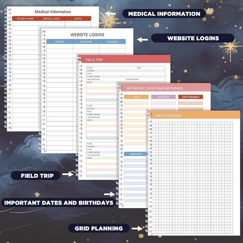 Teacher Planner 2025-2026 Notebook with 10 Section Lesson Book Daily Weekly Monthly 8.5"x11" Organizer Spiral Bound Planning Stickers, Dated Calendar, Pocket Folder, Page Tabs(Black Starry Sky) in Saudi Arabia