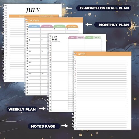 Teacher Planner 2025-2026 Notebook with 10 Section Lesson Book Daily Weekly Monthly 8.5"x11" Organizer Spiral Bound Planning Stickers, Dated Calendar, Pocket Folder, Page Tabs(Black Starry Sky) in Saudi Arabia