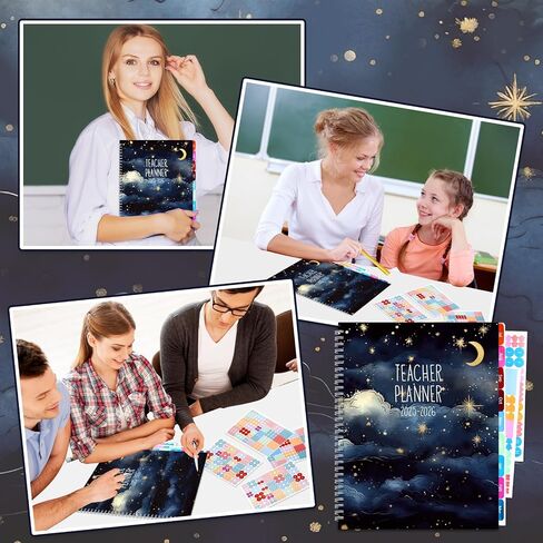 Teacher Planner 2025-2026 Notebook with 10 Section Lesson Book Daily Weekly Monthly 8.5"x11" Organizer Spiral Bound Planning Stickers, Dated Calendar, Pocket Folder, Page Tabs(Black Starry Sky) in Saudi Arabia