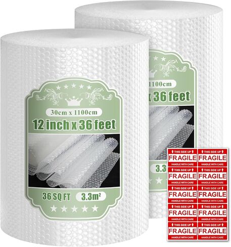 Round Rich 2 Packs Bubble Roll Made in USA - غلاف تعبئة الفقاعات للتحرك والشحن القياسي الحجم 12 بوصة × 36 قدمًا مع وسادة 3/16 'واللوازم مثقبة كل 12' ' in Kuwait