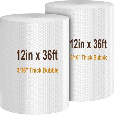 Round Rich 2 Packs Bubble Roll Made in USA - غلاف تعبئة الفقاعات للتحرك والشحن القياسي الحجم 12 بوصة × 36 قدمًا مع وسادة 3/16 'واللوازم مثقبة كل 12' ' in Kuwait