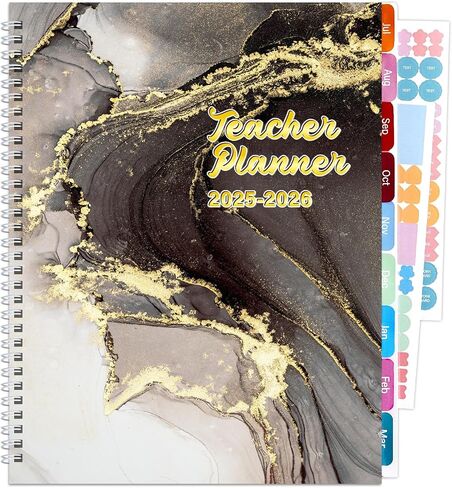 Teacher Planner 2025-2026 Notebook with 10 Section Lesson Book Daily Weekly Monthly 8.5"x11" Organizer Spiral Bound Planning Stickers, Dated Calendar, Pocket Folder, Page Tabs(Black Starry Sky) in Saudi Arabia