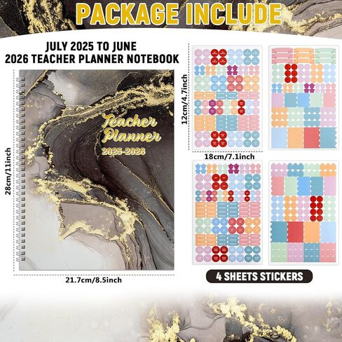 Teacher Planner 2025-2026 Notebook with 10 Section Lesson Book Daily Weekly Monthly 8.5"x11" Organizer Spiral Bound Planning Stickers, Dated Calendar, Pocket Folder, Page Tabs(Black Starry Sky) in Saudi Arabia
