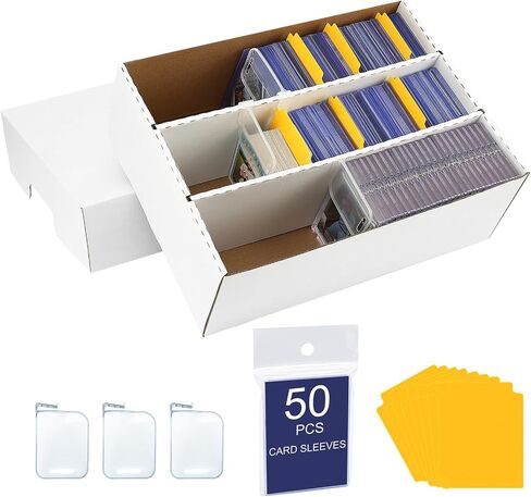 1Pack Card Box for Trading Card, 2400-count Cardboard Card Storage Box, 3-Row bulk Card Storage box with 50 Soft Card Sleeves & 8 Dividers,Card Organizer Box for TCG/Magic/Mtg，Toploader in Saudi Arabia