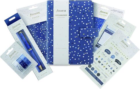 Filofax Indigo Organizer, Personal Size, Snow - Leather-Look Cover with Gold Foil Accents, Six Rings, Week-to-View Calendar Diary, Multilingual, 2024 (C028715-24) in Saudi Arabia