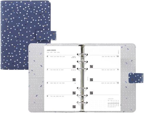 Filofax Indigo Organizer, Personal Size, Snow - Leather-Look Cover with Gold Foil Accents, Six Rings, Week-to-View Calendar Diary, Multilingual, 2024 (C028715-24) in Saudi Arabia