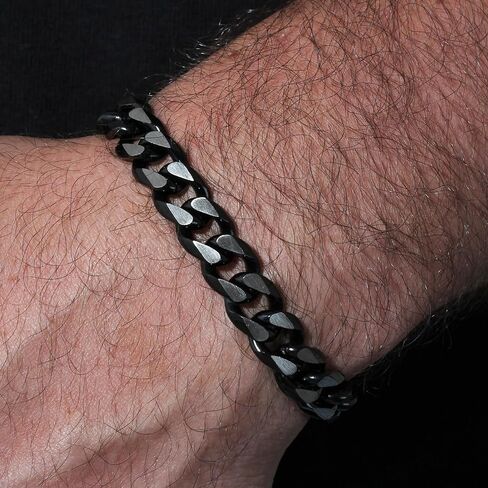 Men’s 9" Cuban Link Chain Bracelet - Stainless Steel, Two Tone Black Finish, Secure Lobster Claw in Saudi Arabia