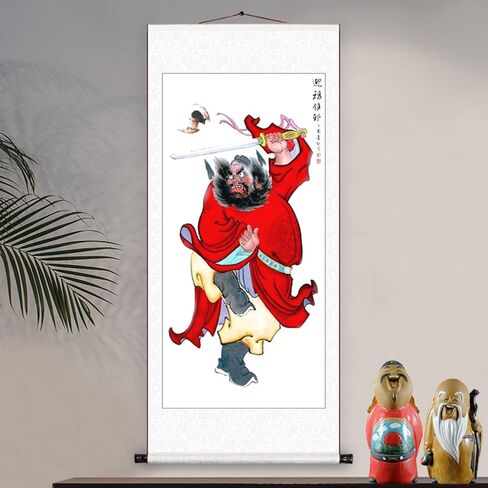 Scroll Painting - Zhong Kui, Chinese Feng Shui Wall Hanging Painting - 20/24/31 Inch Wide, Hallway Entrance Decor Asian Scroll Art(D,60x120cm) in Kuwait