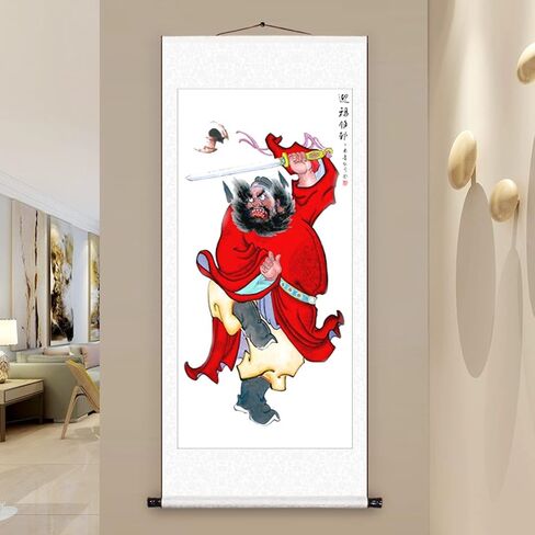 Scroll Painting - Zhong Kui, Chinese Feng Shui Wall Hanging Painting - 20/24/31 Inch Wide, Hallway Entrance Decor Asian Scroll Art(D,60x120cm) in Kuwait