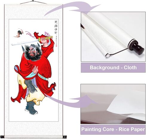Scroll Painting - Zhong Kui, Chinese Feng Shui Wall Hanging Painting - 20/24/31 Inch Wide, Hallway Entrance Decor Asian Scroll Art(D,60x120cm) in Kuwait