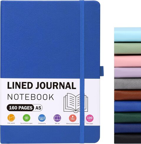Lined Journal Notebooks for Women and Men, A5 100gsm Hardcover Notebook with Pen Loop, 160 Pages, 5.7" X 8.3", Notebook for Student, Office, School (Black) in Kuwait