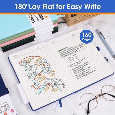 Lined Journal Notebooks for Women and Men, A5 100gsm Hardcover Notebook with Pen Loop, 160 Pages, 5.7" X 8.3", Notebook for Student, Office, School (Black) in Kuwait