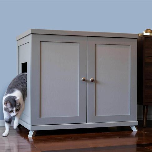 THE REFINED FELINE Cat Litter Box Enclosure Cabinet, Hidden Litter Tray Cat Furniture, Large + XLarge, Modern Style, Smoke Gray Color in Kuwait