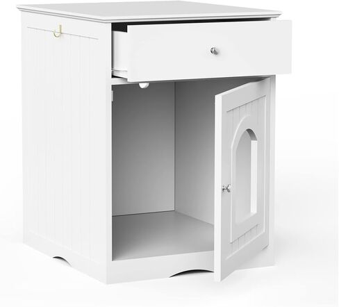 Litter Box Enclosure, Hidden Cat Litter Box Cabinet with Drawer, Wooden Pet Crate, Litter Box Furniture as Cat House, End Table, Fit Most of Litter Box (White) in Saudi Arabia