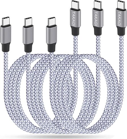 كابل USB C إلى USB C بطول 6 أقدام 60 وات 3 حزم، سلك مزامنة بيانات شحن سريع من النوع C من النايلون المضفر لهاتف iPhone 15/15 Pro/15 Pro Max، iPad Pro12.9/11، Mini 6، iPad Air 4/5، Samsung S22/21 , نوت 20 , هاتف أندرويد in Kuwait