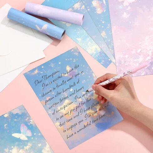 Supervitae 120 Pack Watercolor Butterfly Letter Crinting Paper ، 8.27 × 5.51 بوصة من أوراق الحروف المزدوجة ذات الوجهين للكتابة ، 6 تصميم بالألوان المائية (زبدة بالألوان المائية) in Saudi Arabia