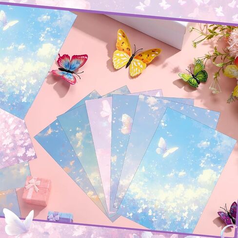 Supervitae 120 Pack Watercolor Butterfly Letter Crinting Paper ، 8.27 × 5.51 بوصة من أوراق الحروف المزدوجة ذات الوجهين للكتابة ، 6 تصميم بالألوان المائية (زبدة بالألوان المائية) in Saudi Arabia