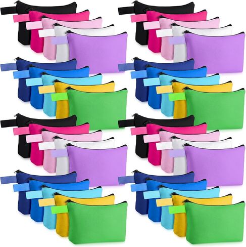 40 Pack Canvas Makeup Bags Bulk Cosmetic Bags with Bottom Travel Canvas Zipper Pouch Multi Purpose Blank Small Makeup Bags for Women Purse Toiletry Pencil DIY Craft, 10 Colors, 7.4 x 5.1 x 1.7 Inch, in Saudi Arabia