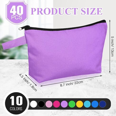 40 Pack Canvas Makeup Bags Bulk Cosmetic Bags with Bottom Travel Canvas Zipper Pouch Multi Purpose Blank Small Makeup Bags for Women Purse Toiletry Pencil DIY Craft, 10 Colors, 7.4 x 5.1 x 1.7 Inch, in Saudi Arabia