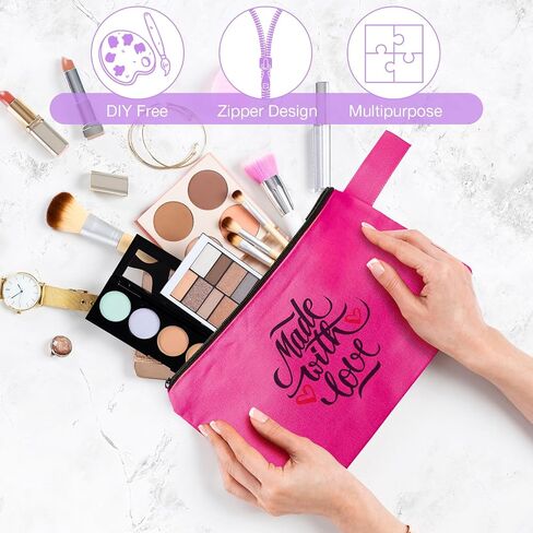40 Pack Canvas Makeup Bags Bulk Cosmetic Bags with Bottom Travel Canvas Zipper Pouch Multi Purpose Blank Small Makeup Bags for Women Purse Toiletry Pencil DIY Craft, 10 Colors, 7.4 x 5.1 x 1.7 Inch, in Saudi Arabia
