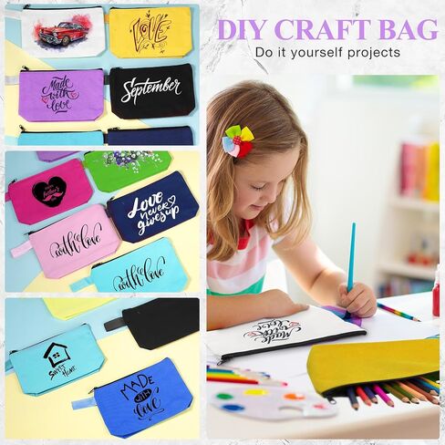 40 Pack Canvas Makeup Bags Bulk Cosmetic Bags with Bottom Travel Canvas Zipper Pouch Multi Purpose Blank Small Makeup Bags for Women Purse Toiletry Pencil DIY Craft, 10 Colors, 7.4 x 5.1 x 1.7 Inch, in Saudi Arabia