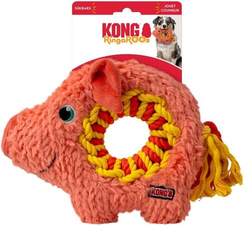 Kong Ringaroos - لعبة الكلب الحلقة التفاعلية مع صرير أفخم - لجلب ، شد ، الحضن - للكلاب متوسطة الحجم (خنزير برتقالي) in Kuwait