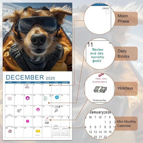 Gannyfer Calendar 2025-2026 ، يوليو 2025 إلى ديسمبر 2026 ، 18 شهرًا تقويم الكلاب المضحكة 2025 ، تم افتتاح تقويمات الجدار الكبيرة 12 "× 24" ، مثالية كهدايا للأصدقاء والعائلة (تضمنت 3 ملصقات) in Saudi Arabia