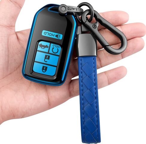Sindeda لغطاء Honda Key fob مع سلسلة مفاتيح جلدية، حماية كاملة من مادة TPU الناعمة، حافظة مفاتيح متوافقة مع Honda Accord Civic CRV Pilot Odyssey Passport Smart Remote Key، Key Fob Shell أحمر in Kuwait