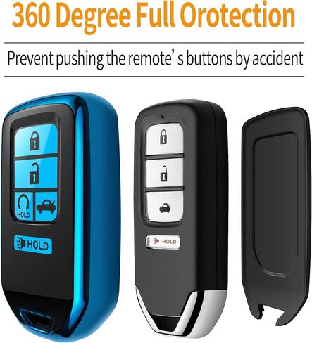 Sindeda لغطاء Honda Key fob مع سلسلة مفاتيح جلدية، حماية كاملة من مادة TPU الناعمة، حافظة مفاتيح متوافقة مع Honda Accord Civic CRV Pilot Odyssey Passport Smart Remote Key، Key Fob Shell أحمر in Kuwait