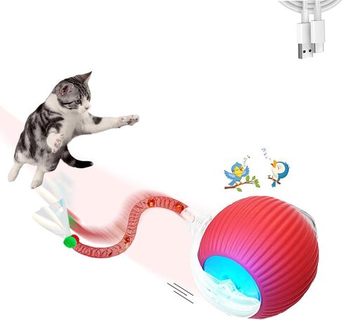 2 Pcs Interactive Cat Toys for Indoor Cats,Kitten Toys with Chirping & Motion Activate,Interactive Cat Toy for Bored Indoor Adult Cats,Red and Blue in Kuwait