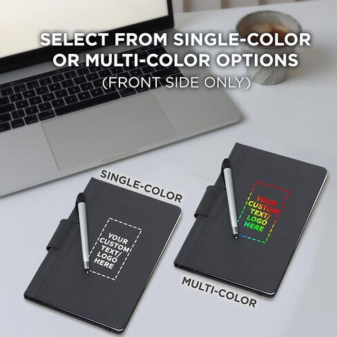 DISCOUNT PROMOS 10 Executive Notebooks with Pen Pack - Customizable Text, Logo - 6 x 8.5 inches, Recycled, Pen Loop, Closure Strap - Black in Kuwait