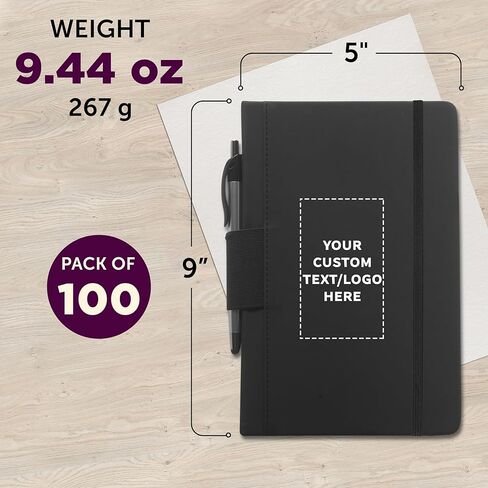 DISCOUNT PROMOS 10 Executive Notebooks with Pen Pack - Customizable Text, Logo - 6 x 8.5 inches, Recycled, Pen Loop, Closure Strap - Black in Kuwait