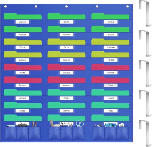 ZKOO 30 Pockets Hanging Wall File Organizer, Heavy Duty Wall Pocket File Holder for A4 Size Paper/Legal/ Letter Size Document, for Classroom, Office, Home Use with 5 Hangers, 30 Tags Pocket in Kuwait