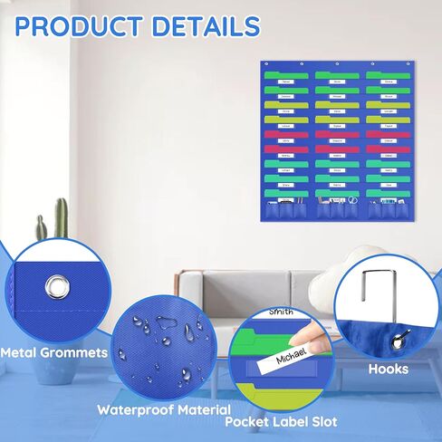 ZKOO 30 Pockets Hanging Wall File Organizer, Heavy Duty Wall Pocket File Holder for A4 Size Paper/Legal/ Letter Size Document, for Classroom, Office, Home Use with 5 Hangers, 30 Tags Pocket in Kuwait