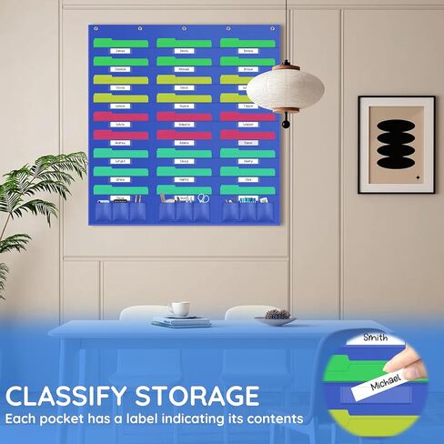 ZKOO 30 Pockets Hanging Wall File Organizer, Heavy Duty Wall Pocket File Holder for A4 Size Paper/Legal/ Letter Size Document, for Classroom, Office, Home Use with 5 Hangers, 30 Tags Pocket in Kuwait