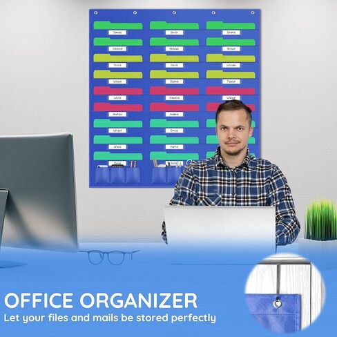 ZKOO 30 Pockets Hanging Wall File Organizer, Heavy Duty Wall Pocket File Holder for A4 Size Paper/Legal/ Letter Size Document, for Classroom, Office, Home Use with 5 Hangers, 30 Tags Pocket in Kuwait