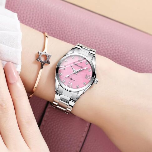 ساعة Gosasa النسائية الكلاسيكية الأنيقة كاجوال للعمل كوارتز ساعة ستانلس ستيل مقاومة للماء فستان مضيء ساعات فضية in Kuwait