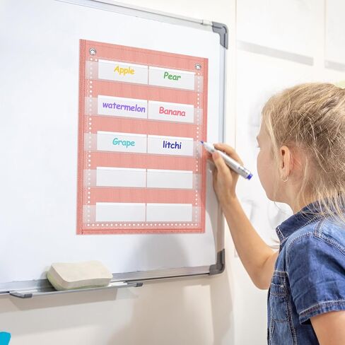 Gueevin 6 Set Magnetic Pocket Chart with 5 Clear Pockets and 30 Dry Erase Cards Painted Classroom Schedule Pocket Chart for Whiteboard, Refrigerator, Class Demonstrations(Light Color) in Saudi Arabia