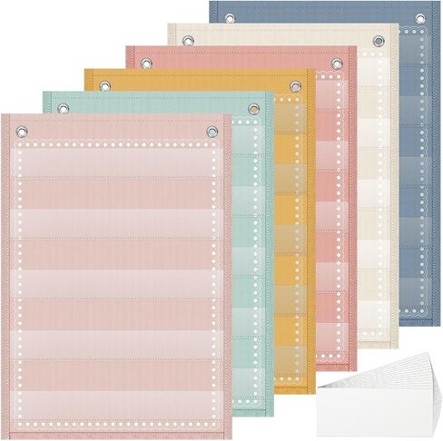 Gueevin 6 Set Magnetic Pocket Chart with 5 Clear Pockets and 30 Dry Erase Cards Painted Classroom Schedule Pocket Chart for Whiteboard, Refrigerator, Class Demonstrations(Light Color) in Saudi Arabia