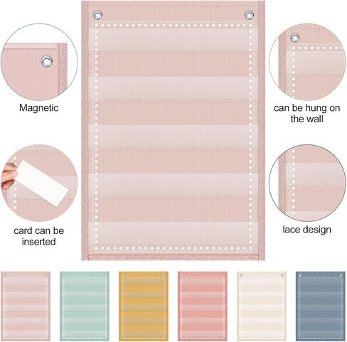 Gueevin 6 Set Magnetic Pocket Chart with 5 Clear Pockets and 30 Dry Erase Cards Painted Classroom Schedule Pocket Chart for Whiteboard, Refrigerator, Class Demonstrations(Light Color) in Saudi Arabia