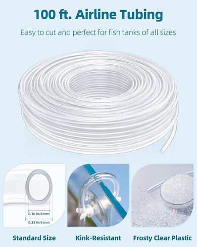 Pawfly Aquarium Tubing ، 50 قدم أنابيب طيران خزان الأسماك ، مجموعة إكسسوارات مضخة الهواء مع أحجار الهواء مع أحجار الهواء ، صمامات فحص ، أكواب الشفط ، صمامات التحكم في الهواء والموصلات in Kuwait