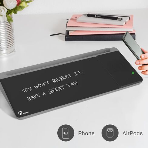 TOWON Black Desk Dry Erase Board with Charger Pad, Small Glass Desktop Whiteboard, Desktop whiteboard - Glass Dry Erase White Board- Desk Computer Buddy for Home Office Supply, 17 x 6 Inches in Saudi Arabia