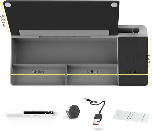 TOWON Black Desk Dry Erase Board with Charger Pad, Small Glass Desktop Whiteboard, Desktop whiteboard - Glass Dry Erase White Board- Desk Computer Buddy for Home Office Supply, 17 x 6 Inches in Saudi Arabia
