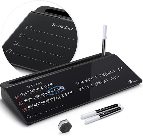 TOWON Black Desk Dry Erase Board with Charger Pad, Small Glass Desktop Whiteboard, Desktop whiteboard - Glass Dry Erase White Board- Desk Computer Buddy for Home Office Supply, 17 x 6 Inches in Saudi Arabia