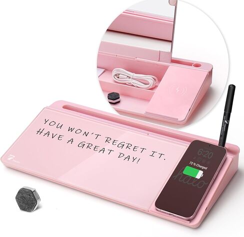 TOWON Black Desk Dry Erase Board with Charger Pad, Small Glass Desktop Whiteboard, Desktop whiteboard - Glass Dry Erase White Board- Desk Computer Buddy for Home Office Supply, 17 x 6 Inches in Kuwait