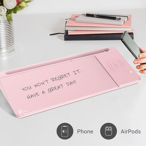 TOWON Black Desk Dry Erase Board with Charger Pad, Small Glass Desktop Whiteboard, Desktop whiteboard - Glass Dry Erase White Board- Desk Computer Buddy for Home Office Supply, 17 x 6 Inches in Kuwait